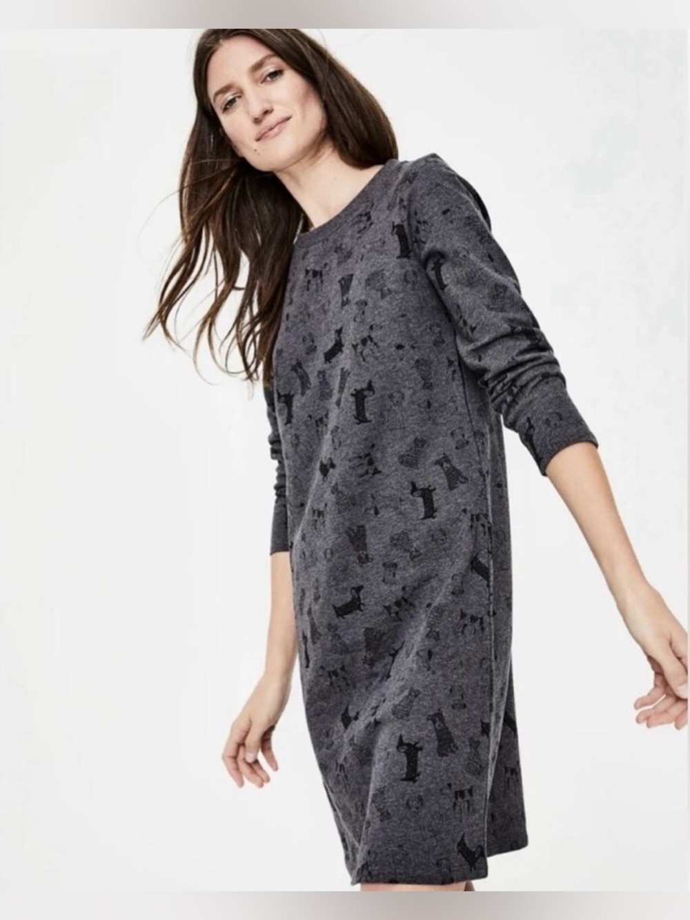 Boden Doodle Dog 100% Cotton Sweater Dress in Charcoal - Size 12R